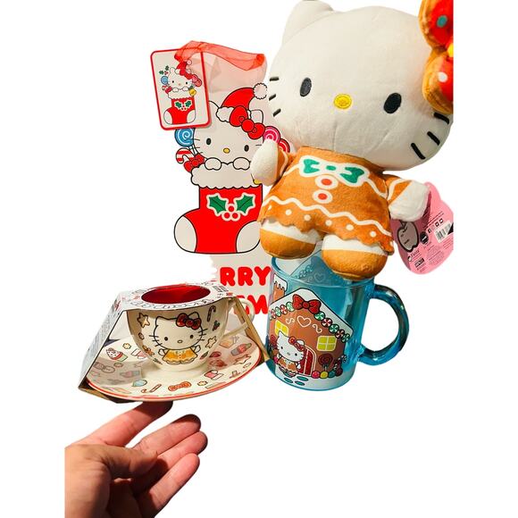 Hello Kitty Christmas bundle Lot Gingerbread Tea cup set , plush , mug and gift - Picture 2 of 4